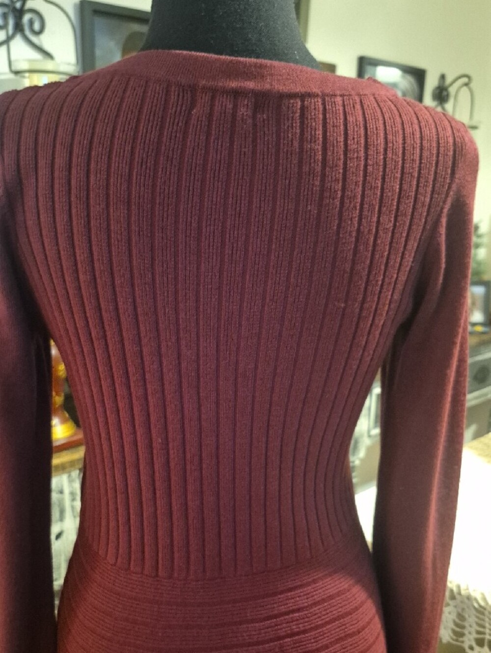 Xhilaration Lace-Up Long Sleeve Knit Dress - Burgundy - Picture 7 of 12